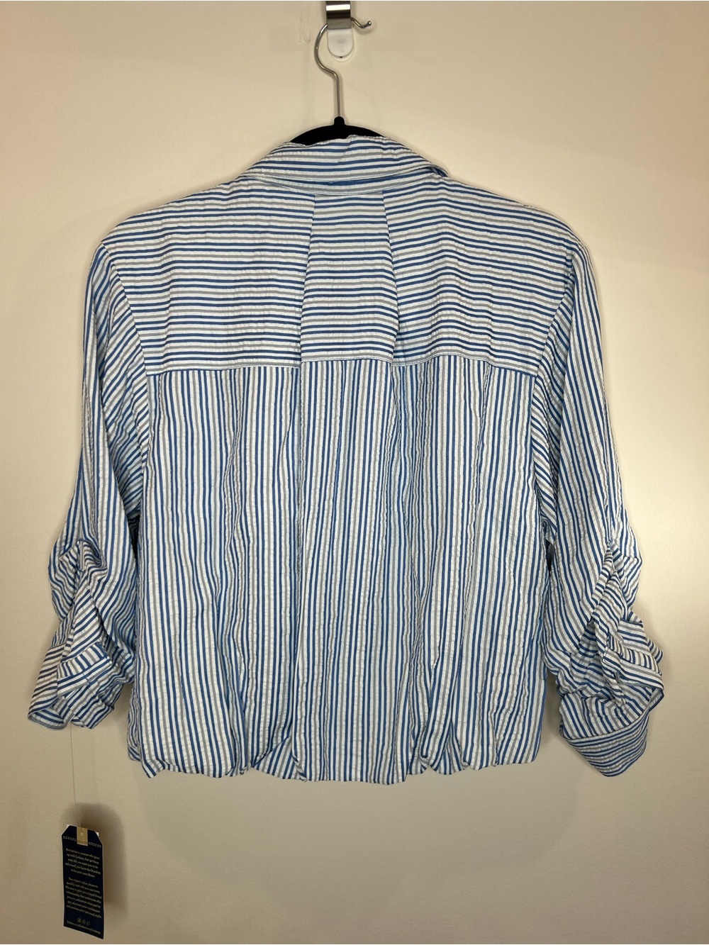 Democracy Womens M Blue White Striped Collared Long Sleeve Button Up Shirt NWT - Picture 5 of 11